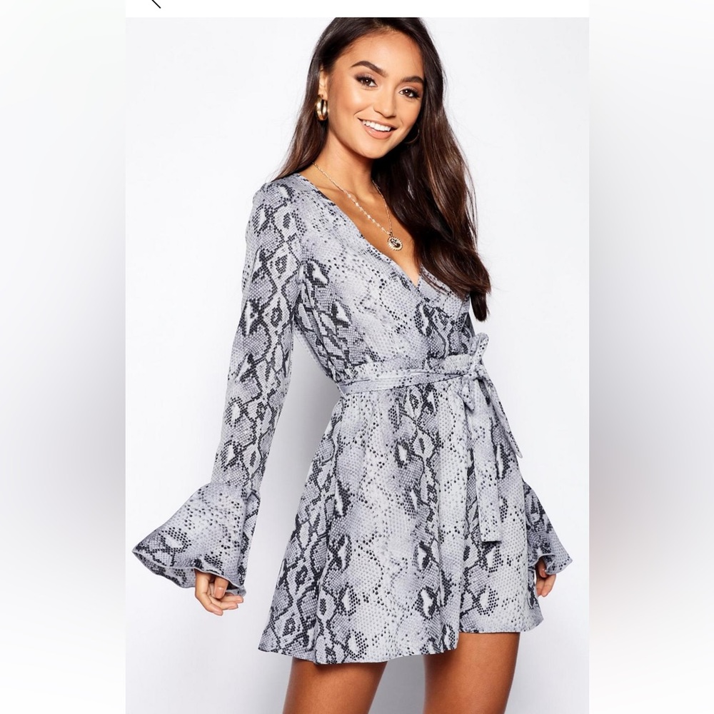Petite Snake Print Long Sleeve Skater Dress